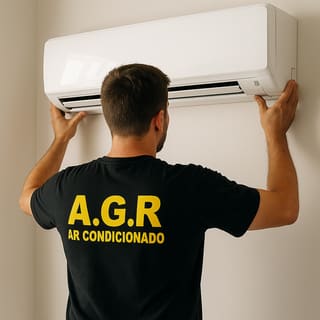 Técnico realizando instalação de ar-condicionado